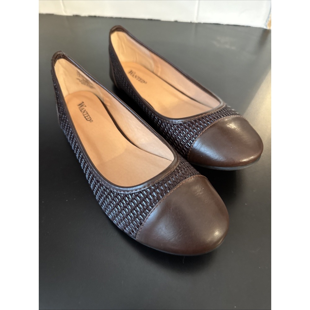 Wanted‎ Womens Sammie Size 8 M Brown Textured Faux Leather Slip On Ballet Flats